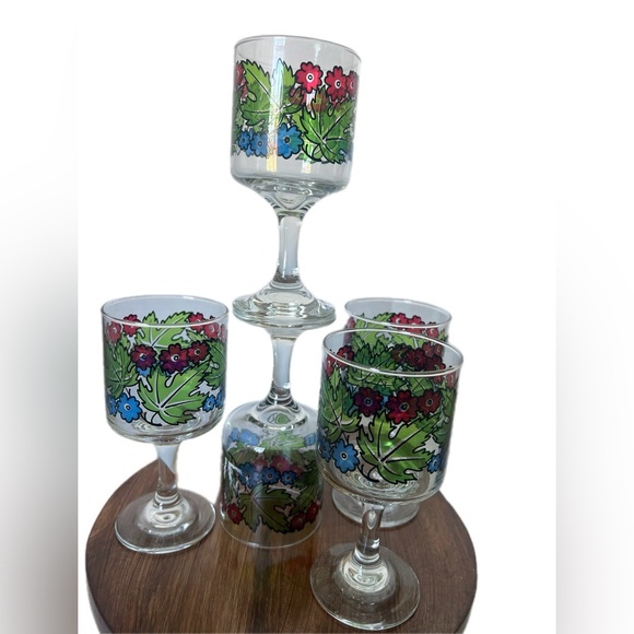 Vintage Libbey Glassware Tiffany Foliage Stemmed Cocktail Wine Pedestal Glasses - Picture 5 of 8